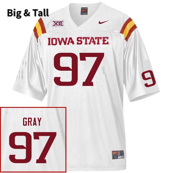 Iowa State Cyclones Men's #97 Jayden Gray Nike NCAA Authentic White Big & Tall College Stitched Football Jersey OA42H88UV